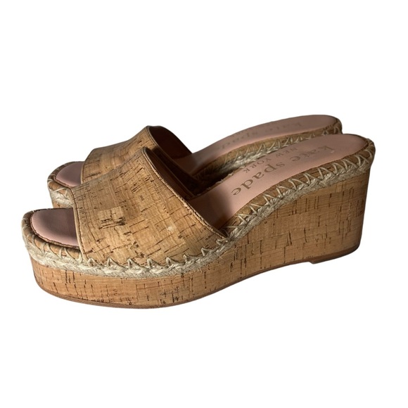 Kate Spade Cosette Cork Brown Beige Wedge Slide Sandals Platform Women 8B - Picture 1 of 8